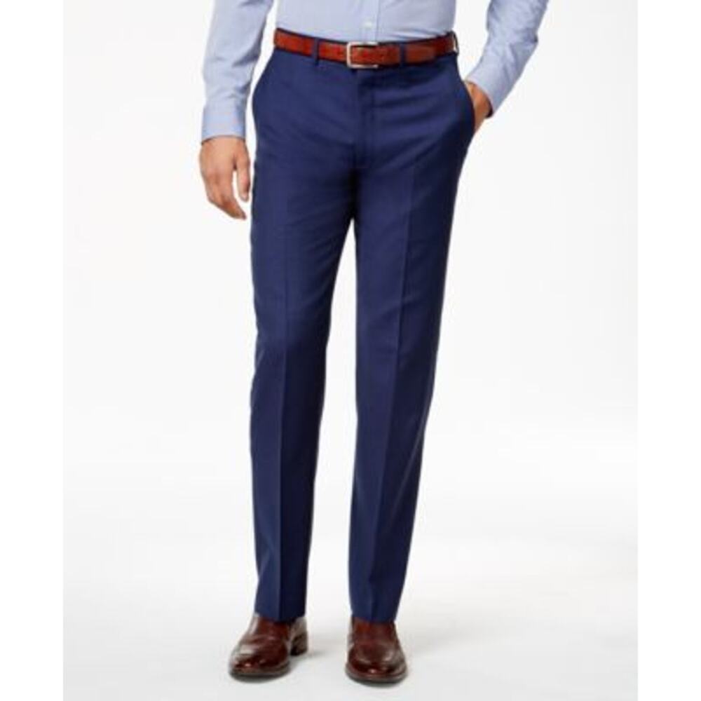 Ryan Seacrest Men's Mid Rise Modern Fit Straight Dress Pant Navy Blue Size 34/30